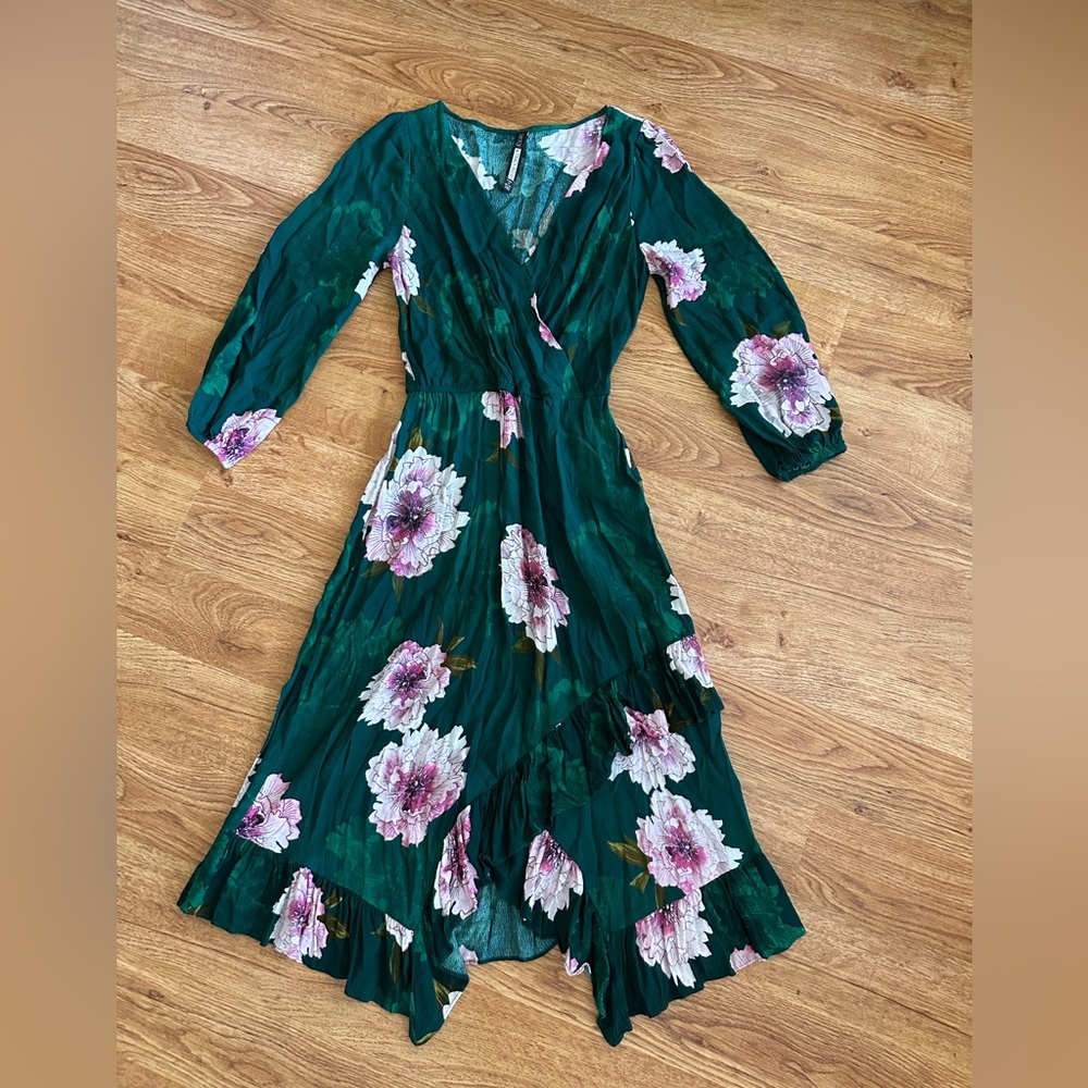 Plenty by Tracy Reese Green Pink Floral Dress Size XXS